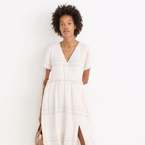 Madewell Linen-Blend Clara Midi Dress in Plaid